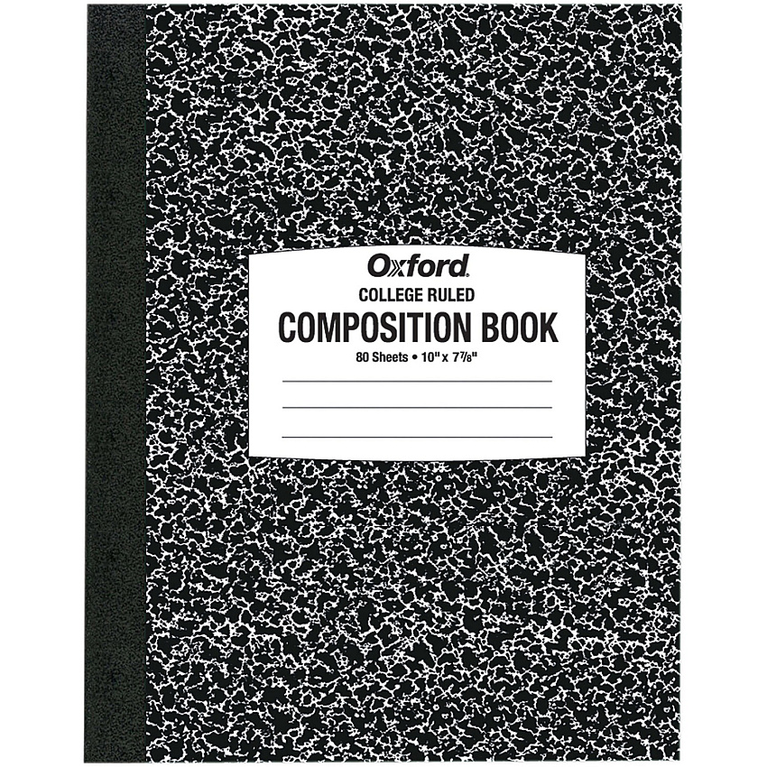 Oxford Tops College-ruled Composition Notebook 80 Sheets - Stitched - 7 7/8" x 10" Sheet Size - White Paper - Black Marble Cover - 1 Each (26252)