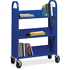 Lorell Single-sided Book Cart 3 Shelf - Round Handle - 5" Caster Size - Steel - 32" Width x 14" Depth x 46" Height - Blue - 1 Each (LLR99934)
