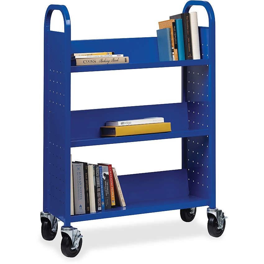 Lorell Single-sided Book Cart 3 Shelf - Round Handle - 5" Caster Size - Steel - 32" Width x 14" Depth x 46" Height - Blue - 1 Each (LLR99934)