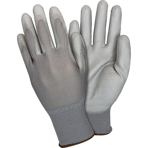 Safety Zone Gray Coated Knit Gloves Polyurethane Coating - Small Size - Gray - Knitted, Comfortable, Abrasion Resistant, Machine Washable, Cut Resistant - For Food Handling, Janitorial Use, Painting, Pet Care, Food Service - 1 Dozen (GNPUSMGY)