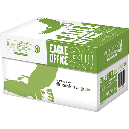 American Eagle Recycled Paper - White 92 Brightness - Letter - 8 1/2" x 11" - 20 lb Basis Weight - Sustainable Forestry Initiative (SFI) - White - 500/Ream - 10 / Carton (AE30)