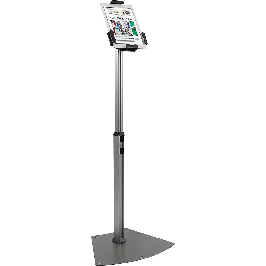 Kantek Adjustable Floor-Mount Tablet Kiosk Stand with Security Locking System Up to 10.10" Screen Support - 46.50" Height x 17.40" Width - Floor - Steel - Black, Silver - Locking System - 1 Each (TS960)