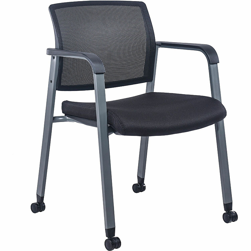 Lorell Mesh Back Guest Chair with Casters Black Seat Color - Fabric Seat Material - High Back - Square Base - 1 Each (LLR30953)