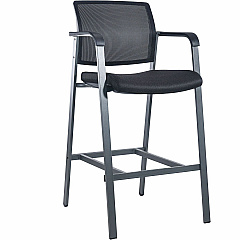 Lorell Mesh Back Guest Stool with Arms Black Seat Color - Fabric Seat Material - Square Base - 1 Each (LLR30954)