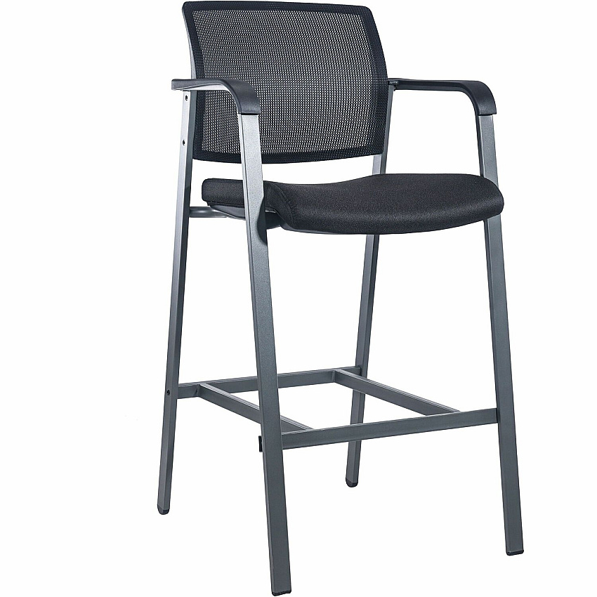 Lorell Mesh Back Guest Stool with Arms Black Seat Color - Fabric Seat Material - Square Base - 1 Each (LLR30954)