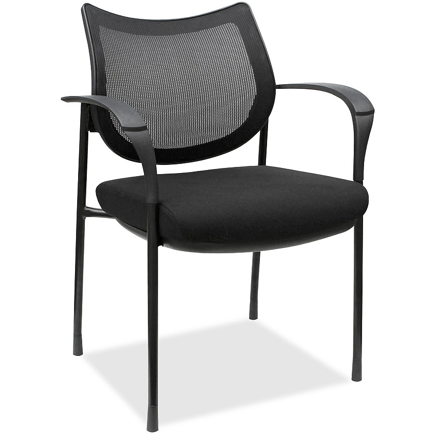 Lorell Mesh Back Guest Chair with Arms Fabric Seat Material - Plastic Frame Material - Four-legged Base - Black - Armrest - 1 Each (LLR60511)