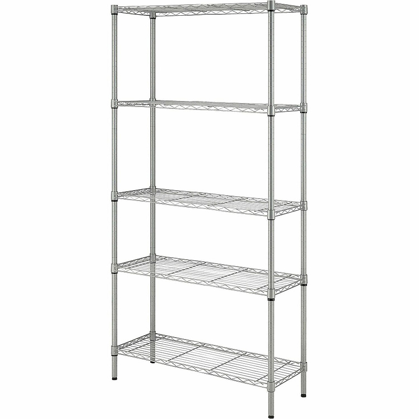Lorell Light-Duty Wire Shelving 5 Tier(s) - 72" Height x 36" Width x 14" Depth - Floor - Epoxy - Silver - Plastic, Metal, Steel - 1 Each (LLR70062)