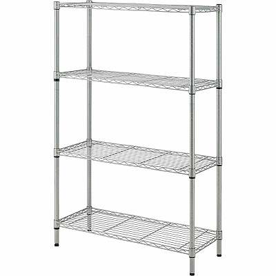 Lorell Light-Duty Wire Shelving 4 Tier(s) - 54" Height x 36" Width x 14" Depth - Floor - Sturdy - Epoxy - Silver - Plastic, Metal, Steel - 1 Each (LLR70063)