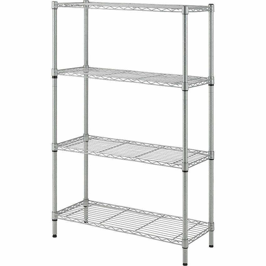 Lorell Light-Duty Wire Shelving 4 Tier(s) - 54" Height x 36" Width x 14" Depth - Floor - Sturdy - Epoxy - Silver - Plastic, Metal, Steel - 1 Each (LLR70063)