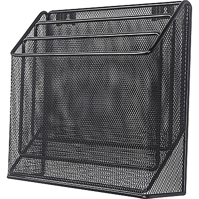Lorell Mesh Desktop Organizer 3 Tier(s) - 11.42" Height x 3.54" Width x 12.72" Length - Desktop - Durable - Black - Metal - 1 Each (LLR84138)
