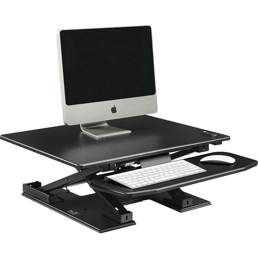 Lorell Electric Desk Riser with Keyboard Tray Up to 33" Screen Support - Flat Panel Display Type Supported - 17.13" Height x 28.75" Width x 35.75" Depth - Desktop - Aluminum - Black - 1 Each (LLR99552)