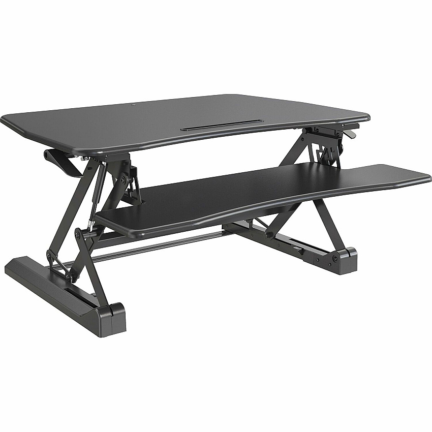 Lorell Gas Lift Monitor Riser Flat Panel Display Type Supported - 19.50" Height x 35.50" Width x 23.25" Depth - Desktop - Steel, Medium Density Fiberboard (MDF), Polyvinyl Chloride (PVC) - Black - Gas Lift - 1 Each (LLR99553)