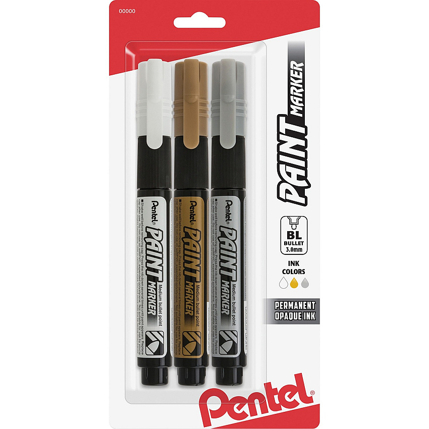 Pentel Opaque Bullet Tip Paint Markers Assorted Ink - 3 / Pack (MMP20BP3M1)