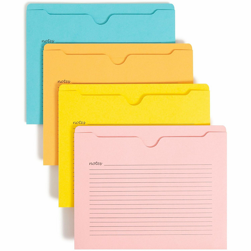 Smead Straight Tab Cut Letter Recycled File Jacket 8 1/2" x 11" - 2 Plys - Aqua, Goldenrod, Pink, Yellow - Preprinted, Closed Sides, Reinforced Tab, Closed Sides, Durable - 10% Recycled - 12 / Pack (75616)