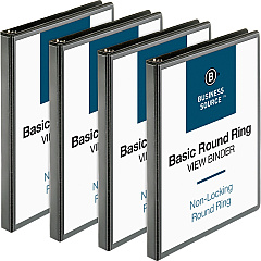 Business Source Round-ring View Binder 1/2" Binder Capacity - Letter - 8 1/2" x 11" Sheet Size - 125 Sheet Capacity - Fastener: Round Ring - Pocket: 2, Internal - Polypropylene - Black - Sturdy, Non-glare, Exposed Rivet, Durable, Gap-free Rin (BSN09950BD)