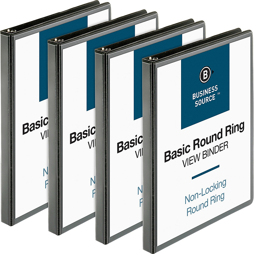 Business Source Round-ring View Binder 1/2" Binder Capacity - Letter - 8 1/2" x 11" Sheet Size - 125 Sheet Capacity - Fastener: Round Ring - Pocket: 2, Internal - Polypropylene - Black - Sturdy, Non-glare, Exposed Rivet, Durable, Gap-free Rin (BSN09950BD)