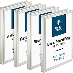 Business Source Round-ring View Binder 1/2" Binder Capacity - Letter - 8 1/2" x 11" Sheet Size - 125 Sheet Capacity - Fastener: Round Ring - Pocket: 2, Internal - Polypropylene - White - Sturdy, Non-glare, Exposed Rivet, Durable, Wrinkle-free (BSN09951BD)