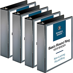 Business Source Round-ring View Binder 2" Binder Capacity - Letter - 8 1/2" x 11" Sheet Size - 475 Sheet Capacity - Fastener: Round Ring - Pocket: 2, Internal - Polypropylene - Black - Wrinkle-free, Gap-free Ring, Clear Overlay, Non Locking M (BSN09956BD)