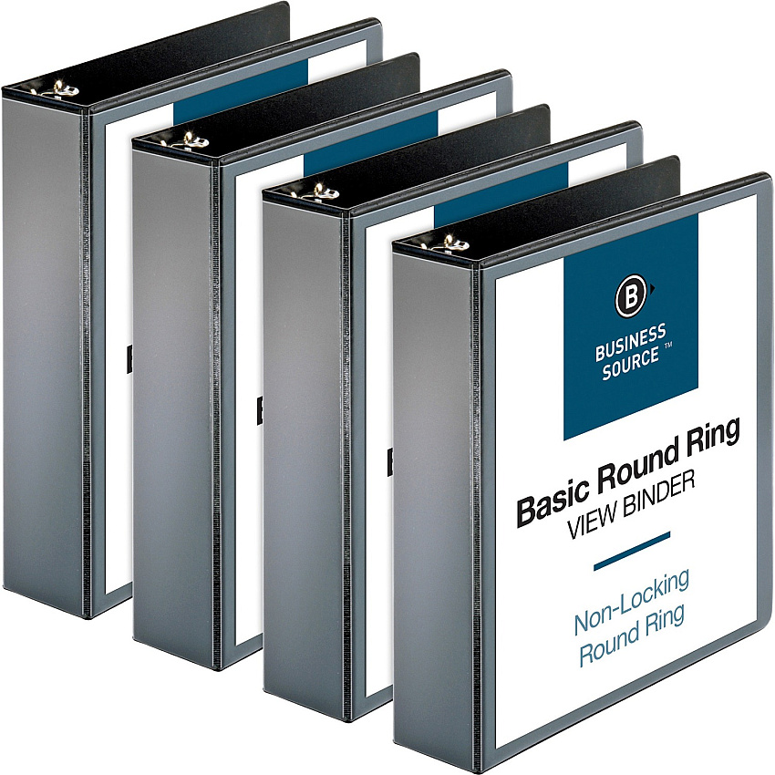 Business Source Round-ring View Binder 2" Binder Capacity - Letter - 8 1/2" x 11" Sheet Size - 475 Sheet Capacity - Fastener: Round Ring - Pocket: 2, Internal - Polypropylene - Black - Wrinkle-free, Gap-free Ring, Clear Overlay, Non Locking M (BSN09956BD)