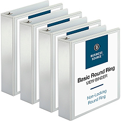 Business Source Round-ring View Binder 2" Binder Capacity - Letter - 8 1/2" x 11" Sheet Size - 475 Sheet Capacity - Fastener: Round Ring - Pocket: 2, Internal - Polypropylene - White - Wrinkle-free, Gap-free Ring, Clear Overlay, Non Locking M (BSN09957BD)