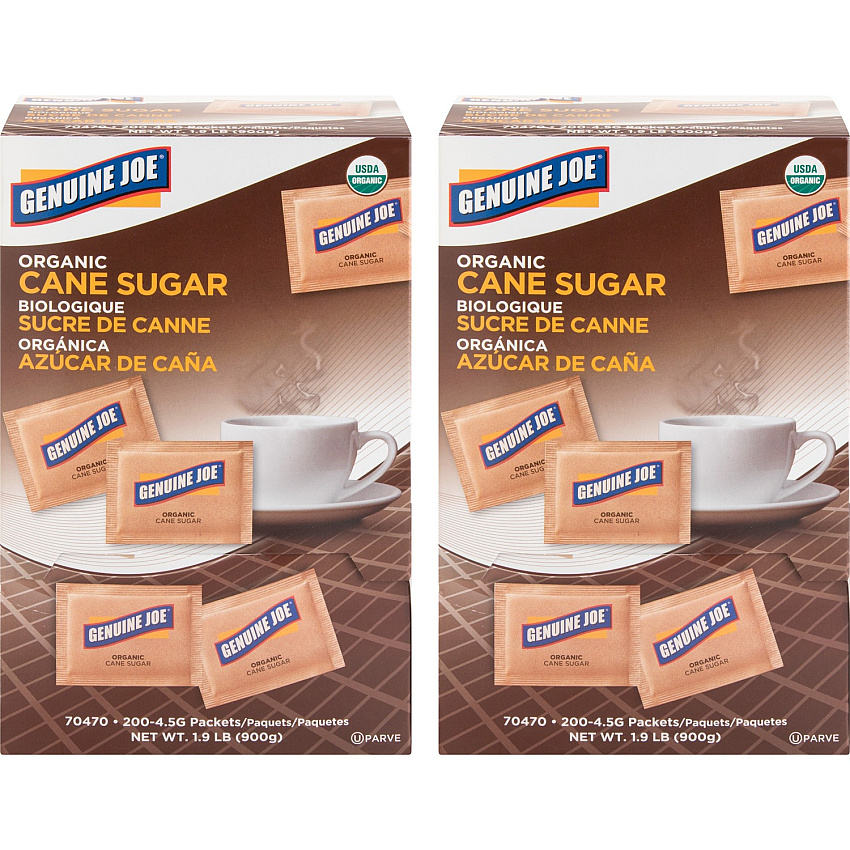 Genuine Joe Turbinado Natural Cane Sugar Packets 0.159 oz (4.5 g) - Molasses Flavor - Natural Sweetener - 200/Box - 2 / Carton (GJO70470CT)