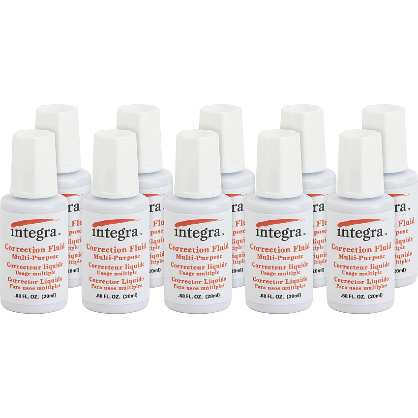 Integra Multipurpose Correction Fluid Brush Applicator - 22 mL - White - 10 / Box (01539BX)