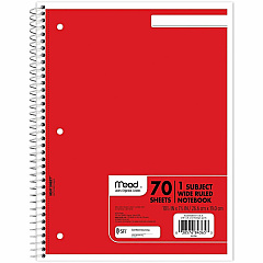 Mead Wide Ruled 1-Subject Notebooks 70 Sheets - Spiral - Wide Ruled Front Ruling - 8" x 10 1/2" Sheet Size - White Paper - Assorted Cover - Hole-punched, Micro Perforated - 6 / Bundle (05510BD) Mead Wide Ruled 1-Subject Notebooks 70 Sheets - Spiral - Wide Ruled Front Ruling - 8" x 10 1/2" Sheet Size - White Paper - Assorted Cover - Hole-punched, Micro Perforated - 6 / Bundle (05510BD)