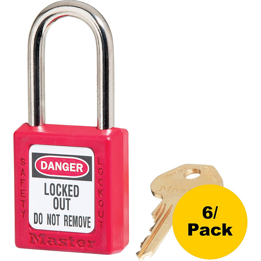 Master Lock Danger Red Safety Padlock 0.25" Shackle Diameter - Red - 6 / Pack (410REDPK)