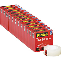 Scotch Transparent Tape - 3/4"W 36 yd Length x 0.75" Width - 1" Core - Clear - Stain Resistant, Moisture Resistant, Long Lasting - For Multipurpose, Mending, Packing, Label Protection, Wrapping - 12 / Pack (600341296PK)