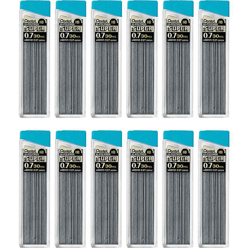 Pentel Super Hi-Polymer Leads 0.7 mm , Medium Point - HB - Black Lead - 30/Tube - 12 / Box (C27HBBX)