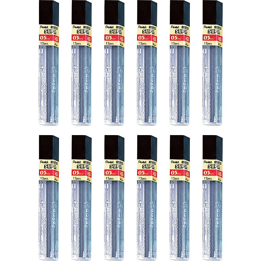 Pentel Super Hi-Polymer Leads 0.5 mm , Fine Point - HB - Black Lead - 12/Tube - 12 / Box (C505HBBX)