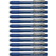 Pentel Rubber Grip Clic Eraser Blue Barrel - Pen - Refillable - 12 / Box - Retractable, Latex-free Grip, Pocket Clip, Ghost Resistant, Non-abrasive (ZE22CBX)