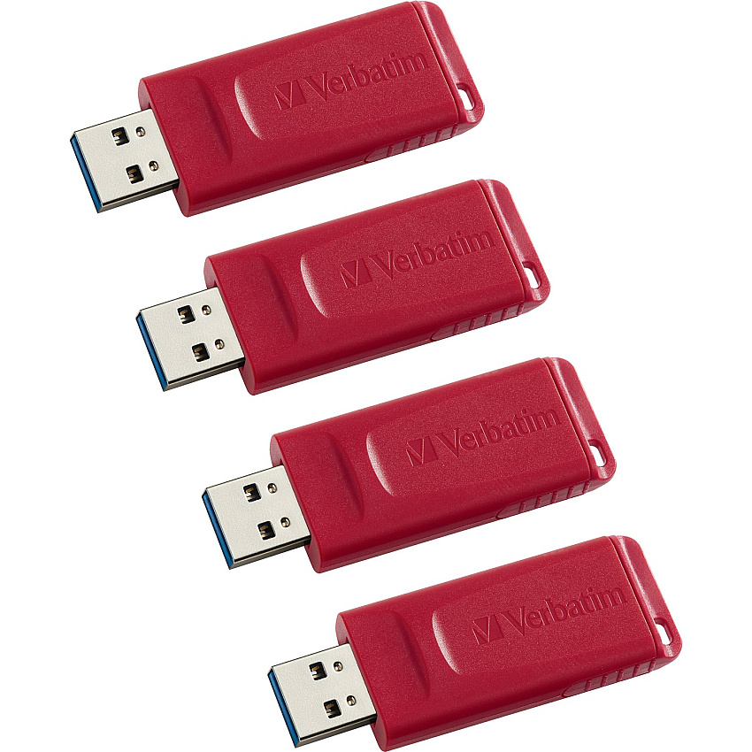 Verbatim Store 'n' Go USB Flash Drives 16 GB - USB 2.0 - Red - Lifetime Warranty - 4 / Carton (96317CT)