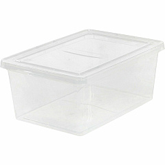 IRIS 17-quart Storage Box External Dimensions: 17.5" Length x 12" Width x 17.5" Depth x 7" Height - 4.25 gal - Snap-in Lid Closure - Stackable - Plastic - Clear - For Scissors, Notebook, Office Supplies, Sweater, Purse, Towel, Stapler - 1 Each (200410)