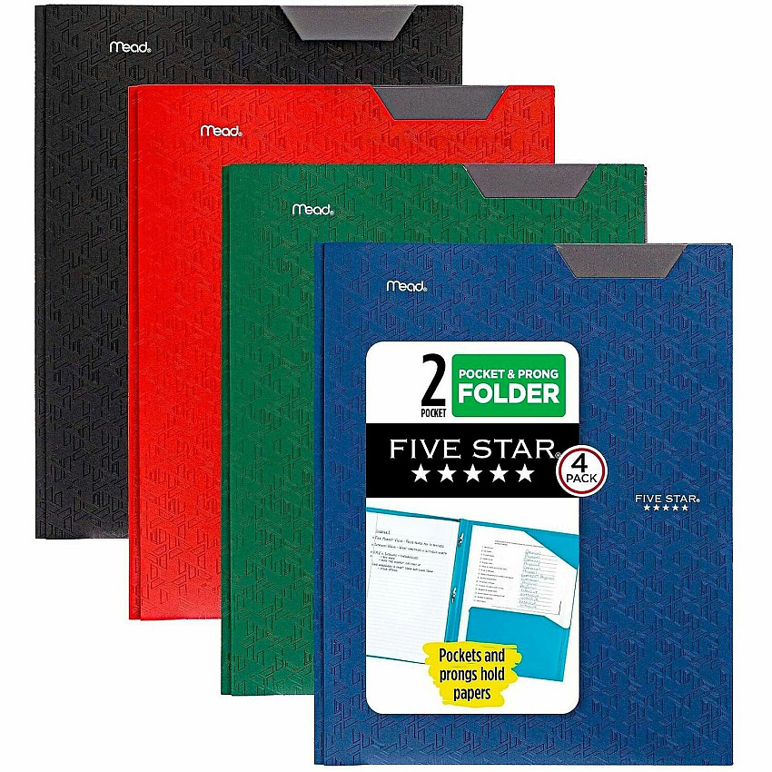 Mead Pocket Folder 3 x Prong Fastener - 2 Pocket - Assorted - 4 / Pack (38048)