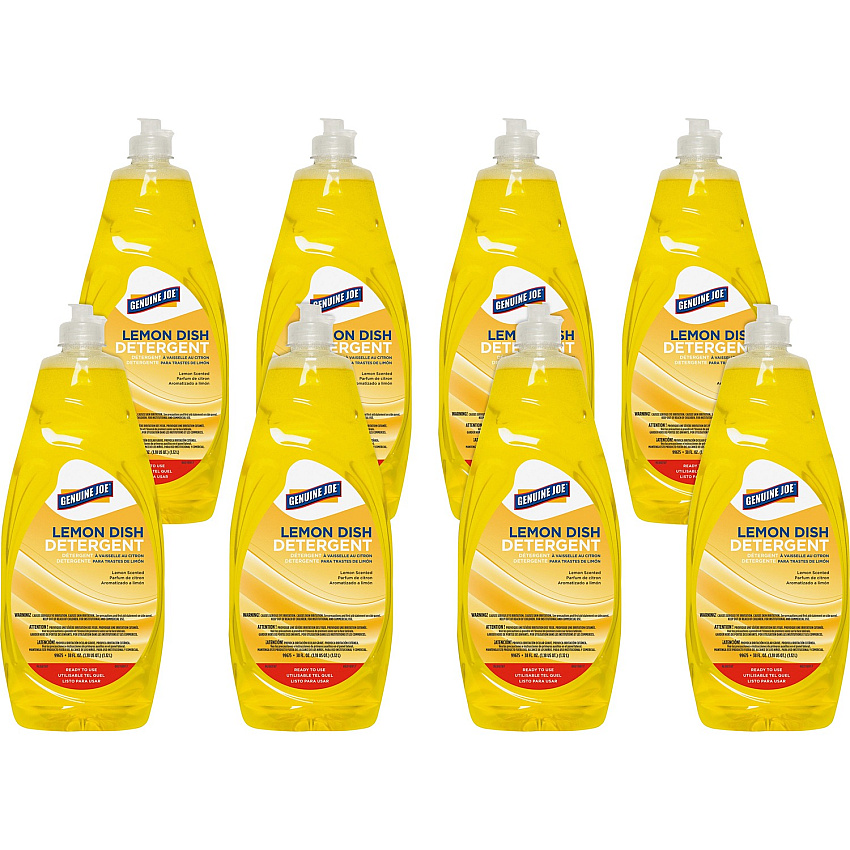 Genuine Joe Dish Detergent For Pot - Concentrate - 38 fl oz (1.2 quart) - Lemon Scent - Recommended For: Grease Remover - Heavy Duty, Durable - Yellow - 8 / Carton (GJO99675CT)