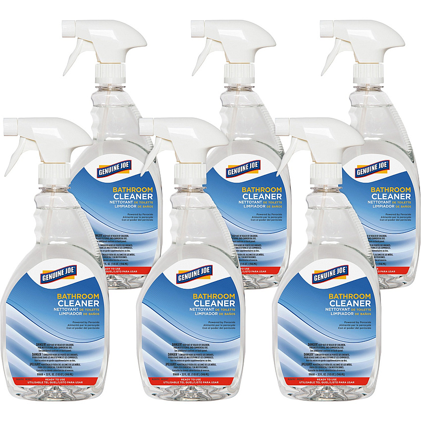 Genuine Joe Peroxide-Powered Bathroom Cleaner Ready-To-Use - 32 fl oz (1 quart) - Recommended For: Soap Scum Remover - Clear - 6 / Carton (GJO99668CT)