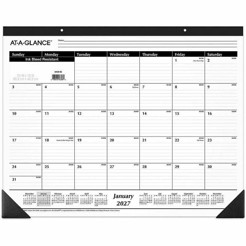 At-A-Glance Classic Monthly Desk Pad Monthly - 12 Month - January 2027 to December 2027 - 1 Month Single Page Layout - 24" x 19" Sheet Size - Desktop - White - Paper - 4 / Bundle (SK3000BD)