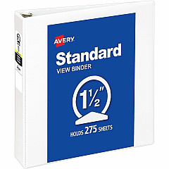 Avery&reg; Economy View Binder 1 1/2" Binder Capacity - Letter - 8 1/2" x 11" Sheet Size - 275 Sheet Capacity - 3 Ring - Fastener: Round Ring - Pocket: 2, Internal - Vinyl, Chipboard - White - Gap-free Ring, Exposed Rivet, Non Locking Mechanism, (05726BD)