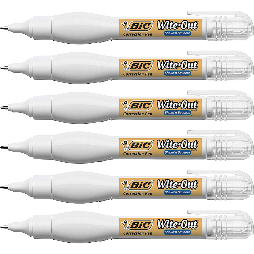 Wite-Out Shake n' Squeeze Correction Pens Tip Applicator - 8 mL - White - 6 / Box (WOSQPP11BX)