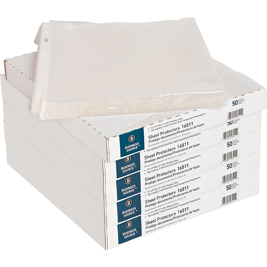 Business Source Sheet Protectors For Letter 8 1/2" x 11" Sheet - 3 x Holes - Ring Binder - Top Loading - Rectangular - Clear - Polypropylene - 50/Box - 5 / Carton (BSN16511CT)