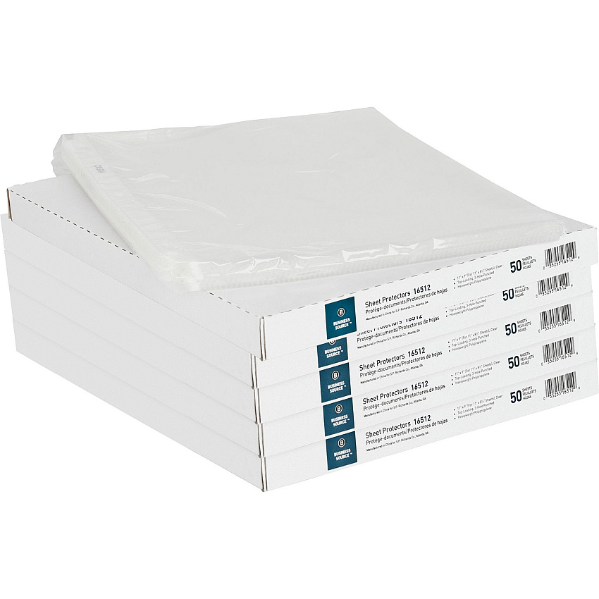 Business Source Sheet Protectors For Letter 8 1/2" x 11" Sheet - 3 x Holes - Ring Binder - Top Loading - Rectangular - Clear - Polypropylene - 50/Box - 5 / Bundle (BSN16512BD)