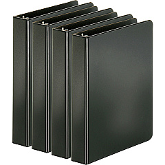 Business Source Basic Round Ring Binders 1" Binder Capacity - 240 Sheet Capacity - 3 Ring - Fastener: Round Ring - Pocket: Inside Front & Back - Chipboard, Polypropylene - Black - Exposed Rivet, Sturdy, Open and Closed Triggers - 4 / Bundle (BSN28523BD)