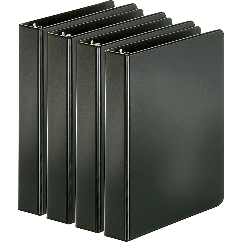 Business Source Basic Round Ring Binders 1" Binder Capacity - 240 Sheet Capacity - 3 Ring - Fastener: Round Ring - Pocket: Inside Front & Back - Chipboard, Polypropylene - Black - Exposed Rivet, Sturdy, Open and Closed Triggers - 4 / Bundle (BSN28523BD)