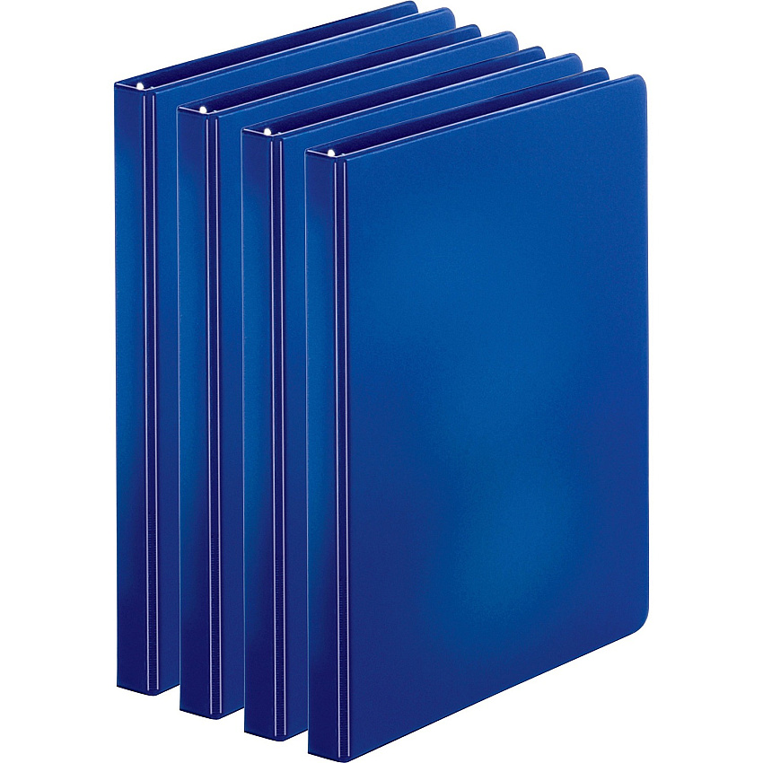 Business Source Basic Round Ring Binders 1/2" Binder Capacity - Letter - 8 1/2" x 11" Sheet Size - 125 Sheet Capacity - 3 Ring - Fastener: Round Ring - Pocket: Internal - Chipboard, Polypropylene - Dark Blue - Exposed Rivet, Sturdy - 4 / Bund (BSN28525BD)