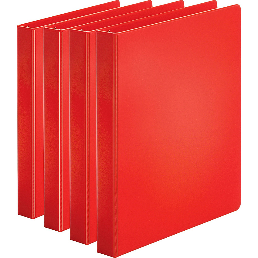 Business Source Basic Round Ring Binders 1" Binder Capacity - Letter - 8 1/2" x 11" Sheet Size - 225 Sheet Capacity - 3 Ring - Fastener: Round Ring - Pocket: Internal - Chipboard, Polypropylene - Red - 11.20 oz - Exposed Rivet, Sturdy - 4 / B (BSN28550BD)