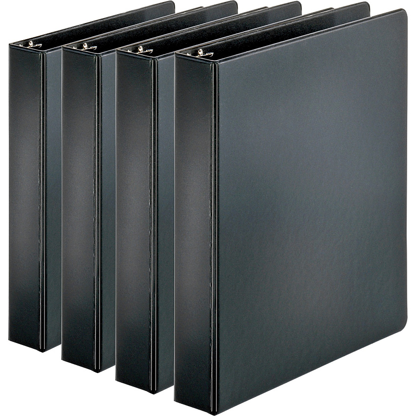 Business Source Basic Round Ring Binders 1 1/2" Binder Capacity - Letter - 8 1/2" x 11" Sheet Size - 350 Sheet Capacity - 3 Ring - Fastener: Round Ring - Pocket: Internal - Chipboard, Polypropylene - Black - 1.02 lb - Exposed Rivet, Sturdy -  (BSN28552BD)