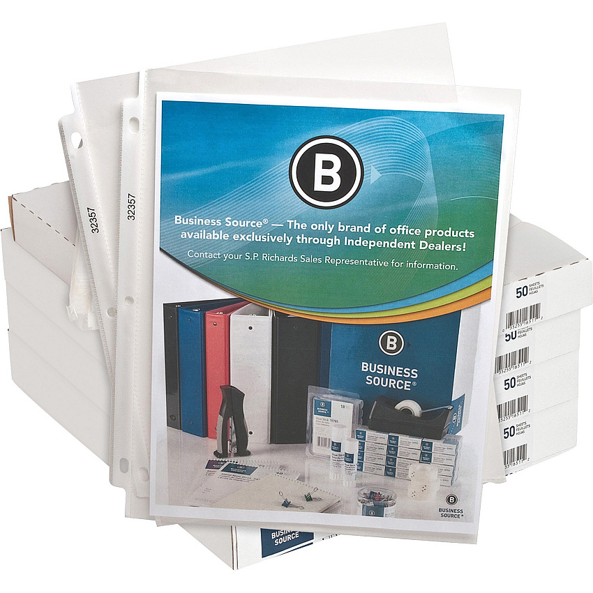 Business Source Sheet Protectors For Letter 8 1/2" x 11" Sheet - 3 x Holes - Ring Binder - Top Loading - Rectangular - Clear - Polypropylene - 50/Pack - 4 / Box (BSN32357BX)