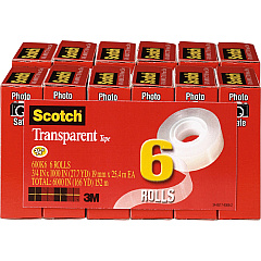 Scotch Transparent Tape - 3/4"W 27.78 yd Length x 0.75" Width - 1" Core - Clear - Moisture Resistant, Stain Resistant, Long Lasting - For Mending, Packing, Multipurpose, Wrapping, Label Protection - 6/Pack - 2 / Bundle (600K6BD)