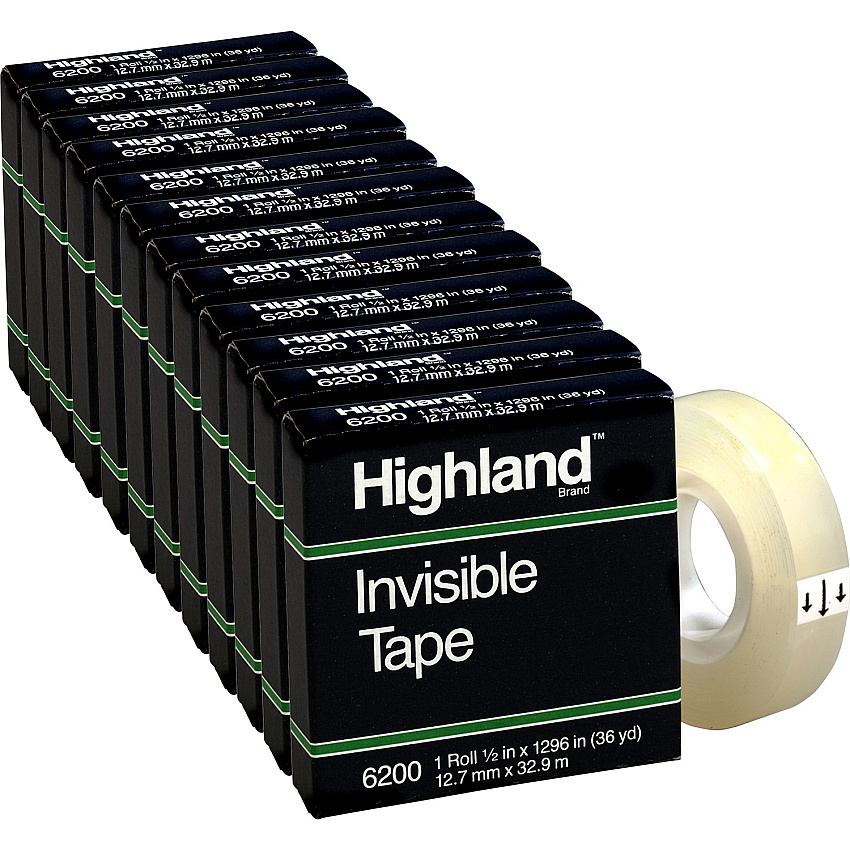 Highland 1/2"W Matte-finish Invisible Tape 36 yd Length x 0.50" Width - 1" Core - Matte - Clear - For Mending, Splicing, Holding - 12 / Box (6200121296BX)